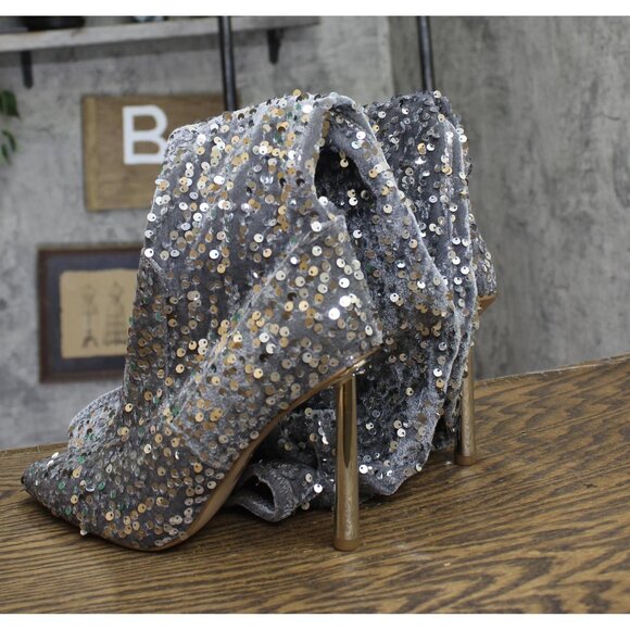 NWT Steve Madden Vivee Sequin Over-The-Knee Dress Boots Silver Sequin Gray 9.5M - Picture 8 of 13